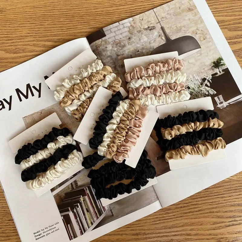 4pcs/set Silk Elastic Hair Band Solid Color Scrunchies Women Girls Ponytail Holders Chic Hair Rope Fashion Hair Accessoires