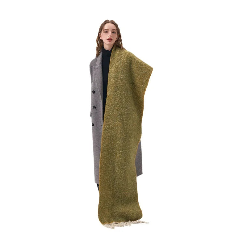 Women's Simple Thickened Tassel Double-Sided Solid Colour Plush Scarf Autumn and Winter Warm Versatile Soft Scarfs Shawl