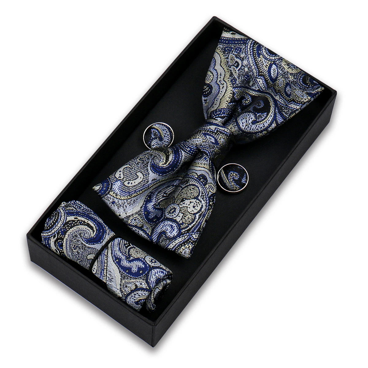 Bowtie Set For Men Gift Box Business Fashion Red Bow Tie Pocket Square Cufflinks Set Bowtie 3pcs For Wedding Hanky Cravatas Neck