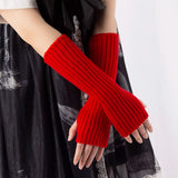 Women Fingerless Anime Gloves Arm Warmers Goth Knitted Kawaii Lolita Gloves Wrist Sleeves Harajuku Mittens Y2k White Accessories