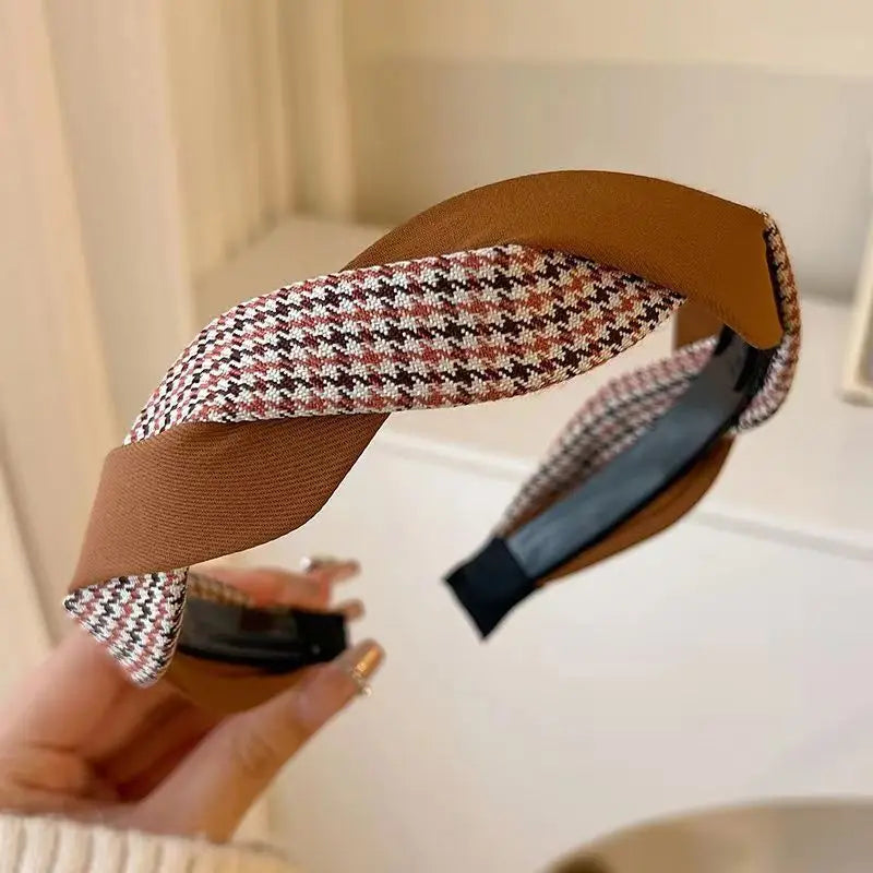 Fashion Vintage Elastic Hair Band Lattice Print Sponge Headband Womens Girl Wide Side Hairband Hair Hoop Female Hair Accessories