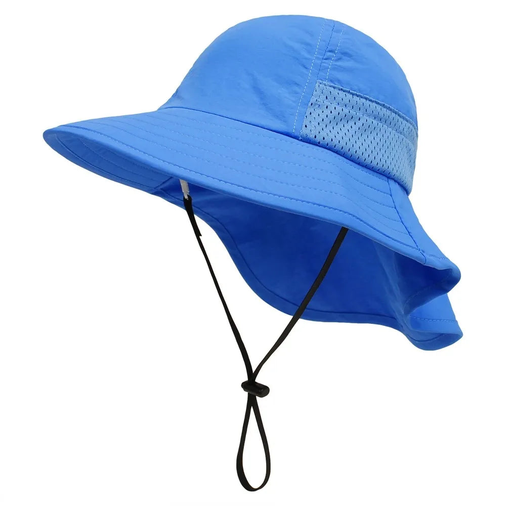 Spring Summer Baby Hat Beach Sun Protection Neck Kids Bucket Hats for Girls Boys Adjustable Children Cap Baby Accessories 6M-6Y