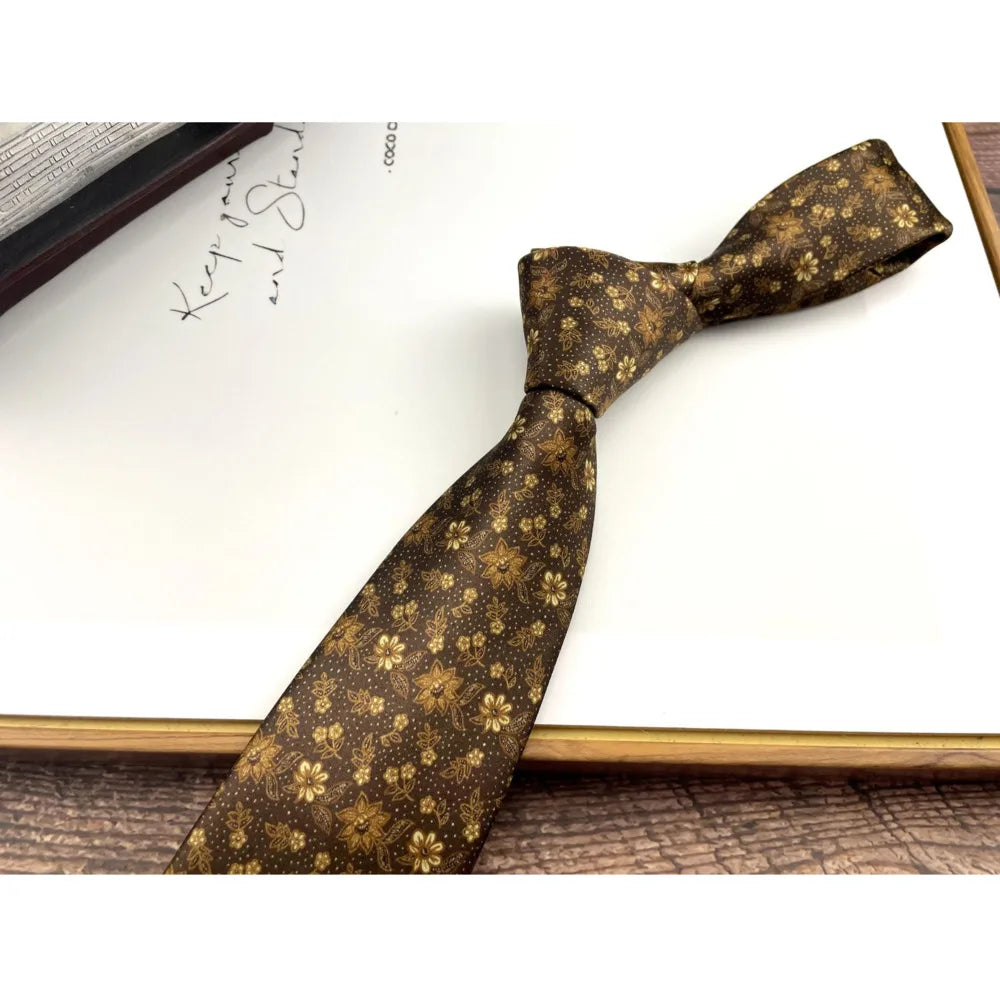 Fashion 8CM Wdith Brown Neckties Vintage Retro Flower Printed Ties For Adult Mens Casual Daily Neckwear Wedding Party Cravate