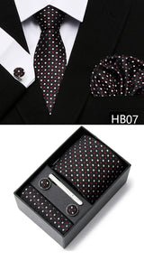 Gravatas For Men Newest design Silk Tie Handkerchief Cufflink Set Necktie Box Striped Blue Office