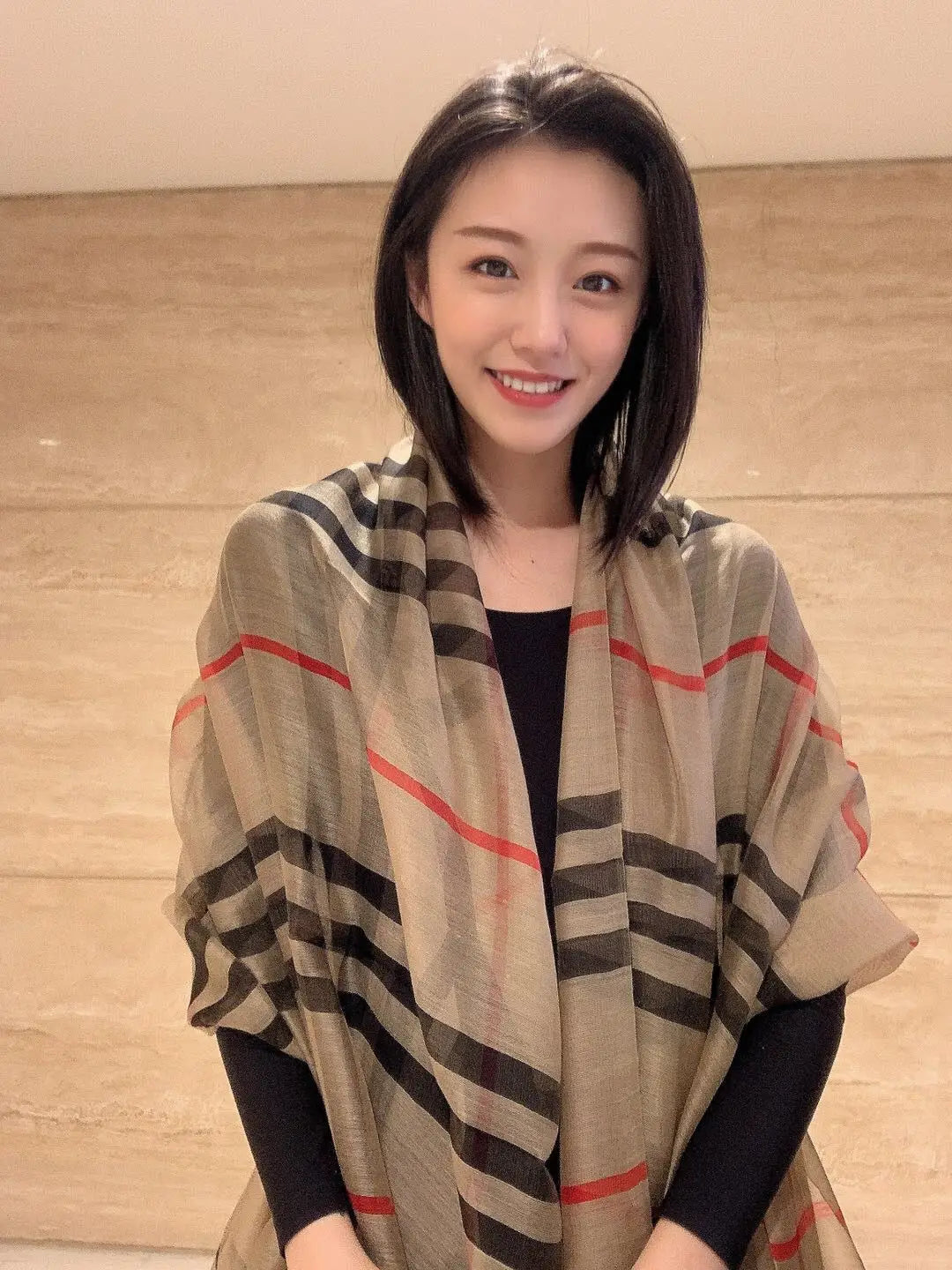 Wholesale of high-end scarves made of genuine silk and wool blended with new checkered scarves for women in autumn and winter, K