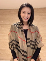 Wholesale of high-end scarves made of genuine silk and wool blended with new checkered scarves for women in autumn and winter, K