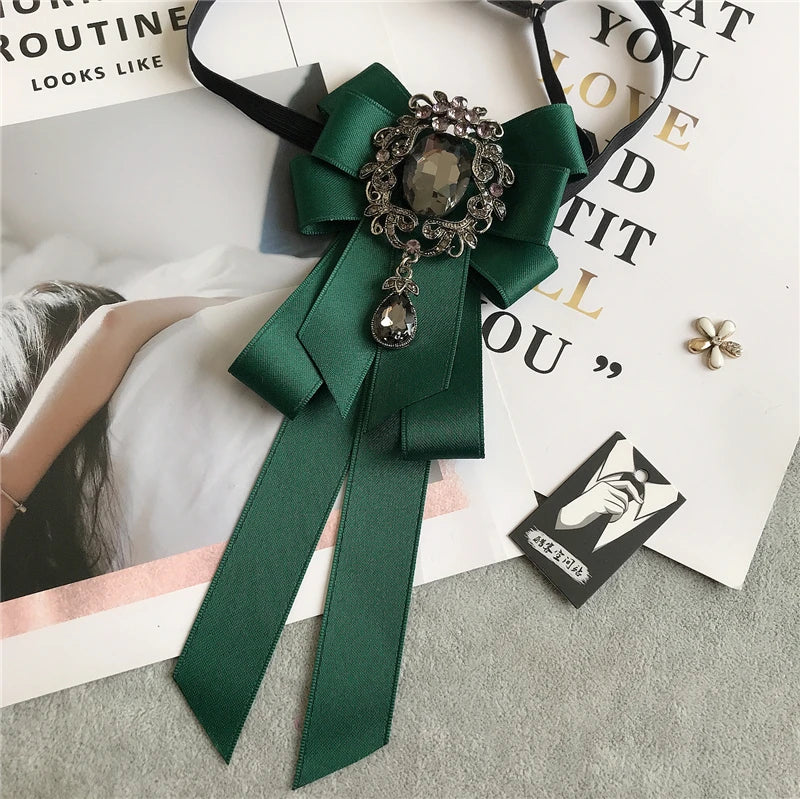 Rhinestone Bow Tie Women's Graduation Photo Student School Uniform Tie Ribbon Sweet Literary and Art Plaid Bowtie Collar Flower