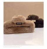 Autumn and winter trend imitation rabbit fur grab clip large square Maillard head shark clip multi-volume hair accessories