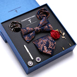 Holiday Gift Box Tie For Men 7.5 cmTie Hanky Pocket Squares Cufflink Set Bow Tie Clip Necktie Box Purple hombre Geometric Office