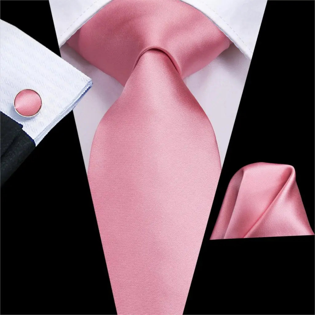 Hi-Tie Solid Rose Pink Coral Paisley Mens Silk Wedding Tie Fashion Design Necktie For Men Quality Hanky Cufflink Business Party