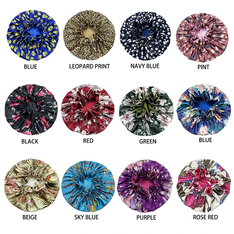 Double Layer Silky Satin Bonnet Women Sleeping Cap Large Reversible Satin Linned Night Sleep Headwrap Hat Hair Wrap Accessories