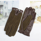 New Men's Leather Driving Anti-Slip Gloves Touch Screen Knitted Riding Motorcycle Gloves Sheepskin