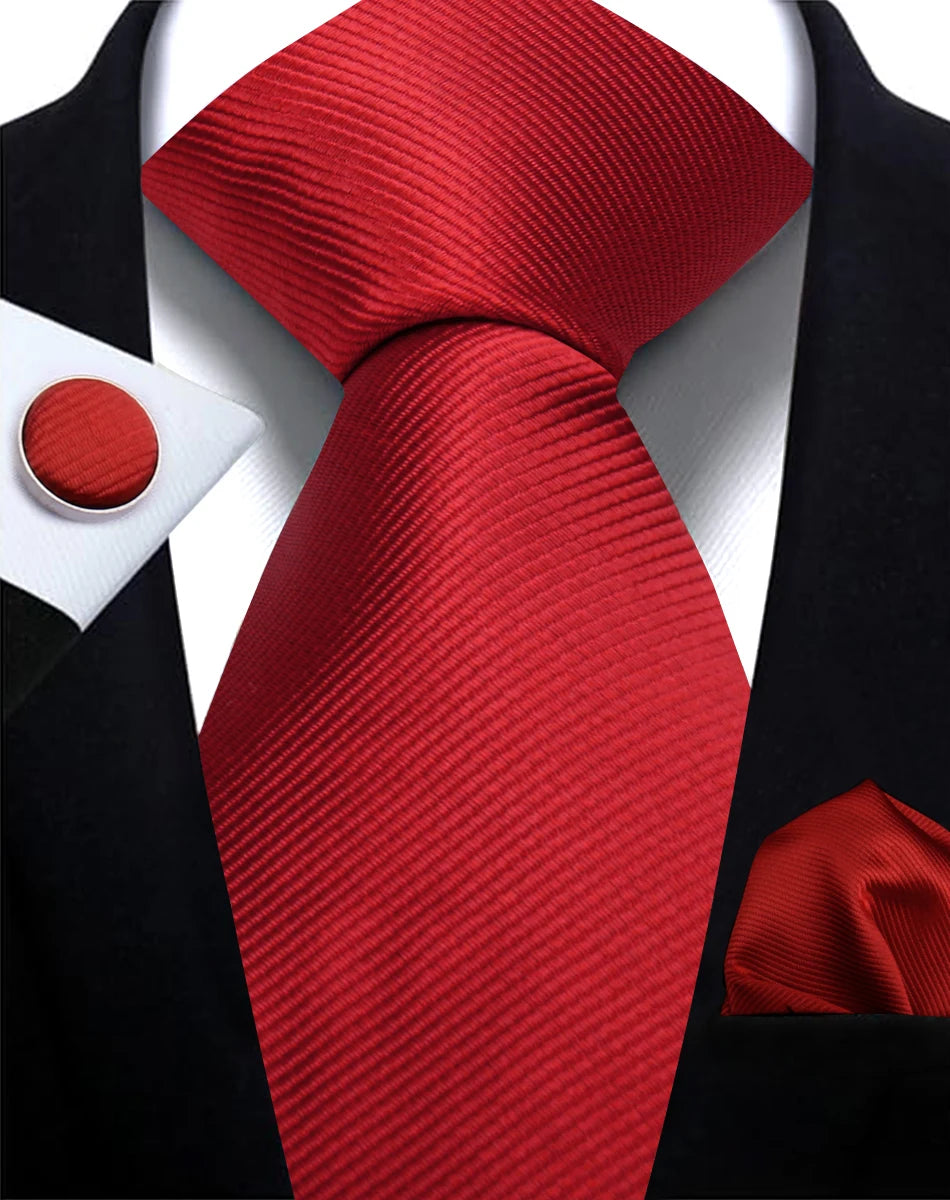 Corbata de marca de moda hecha a mano, sólida, con pañuelo y gemelos, para hombre, corbata, traje, camisa, accesorios de boda, regalos para hombre.