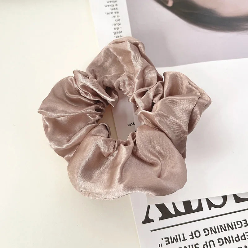 Korean Woman Big Elegant Silk Elastics Hair Band Girls Solid Color Scrunchies Hair Ties Ladies Ponytail Hold Hair Accessories