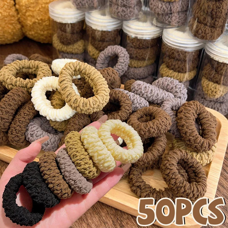 50/10Pcs New Korean Woman Big Elegant Elastics Hair Band Solid Color Scrunchies Hair Ties Ladies Ponytail Hold Hair Accessories
