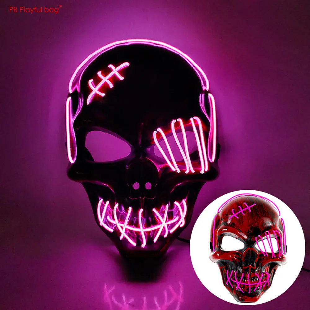 One-Eyed Pirate Skull LED Glow Mask Halloween Party Cosplay Props Prank Toy Cold Light Horror Ghost AC188