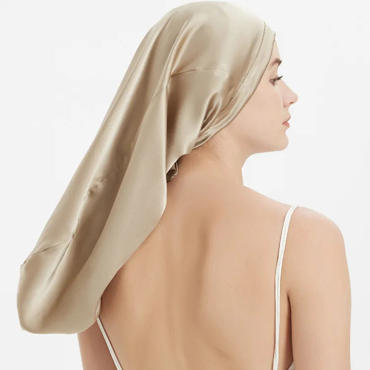 100% Mulberry Silk Sleep Cap for Long & Curly Hair Nightcap with Adjustable Hair Wrap for Woman