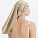 100% Mulberry Silk Sleep Cap for Long & Curly Hair Nightcap with Adjustable Hair Wrap for Woman