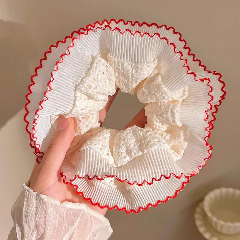 Women Lace Hair Scrunchies Girls Elastic Hair Bands Ponytail Holders Tie Hair Hoop Large Plaid Scrunchy Rubber Bands Headwear