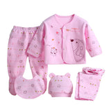 5pcs/set Newborn Baby Suit Set Top 2 Pants Hat Bibs 0-3 M Clothing Set Boy Girl Clothes Pure Cotton Breathable Cartoon Underwear