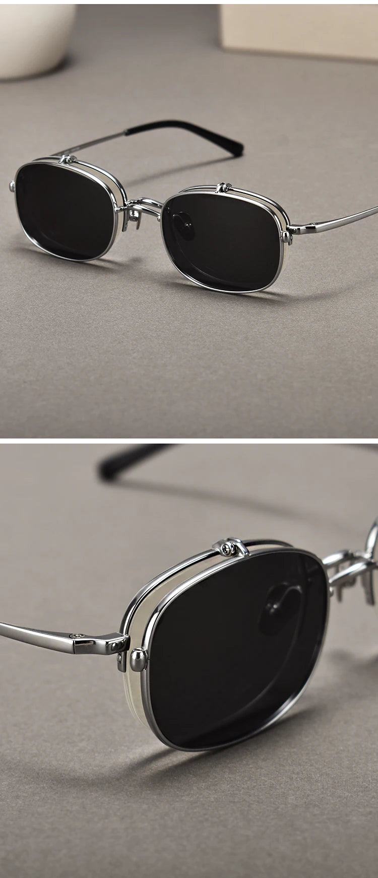 Vintage Titanium Square Glasses Frame with Flip Up Sunglasses Women Brand Designer Eyeglasses Men Trendy Semi Rimless Eyewear