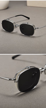 Vintage Titanium Square Glasses Frame with Flip Up Sunglasses Women Brand Designer Eyeglasses Men Trendy Semi Rimless Eyewear