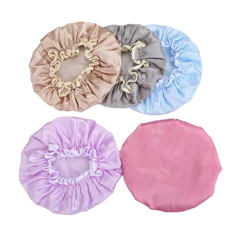1Pcs Women's Elastic Band Satin Silky Bonnet Sleep Cap Hair Care Hair Dryers Female Hair Protect Bonnet Nightcap Satin Bath Cap