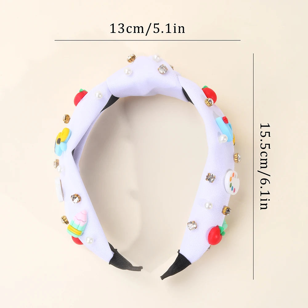 Knotted Wide Headbands Diadem For Back To School Pearls Pencil Hair Bands Kids Head Hoop Girls Children Daily Tiara Accessories