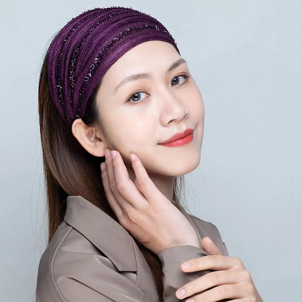 White Hair Elastic Hair Band Sequin Shiny Cloth Mother Hair Hoop Women Headband Korean Headwear Wide Hair Band Mesh Hairbands