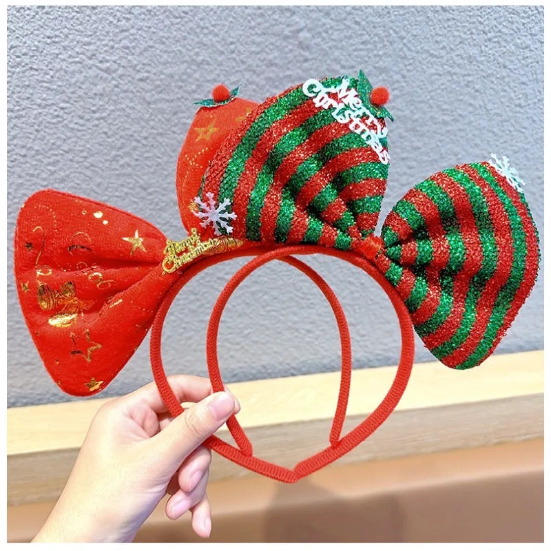 Navidad Bows Elastic Headbands for Adult Children's Hair Accessories Happy Christmas New Year Party Merry  Xmas Headdress Supply