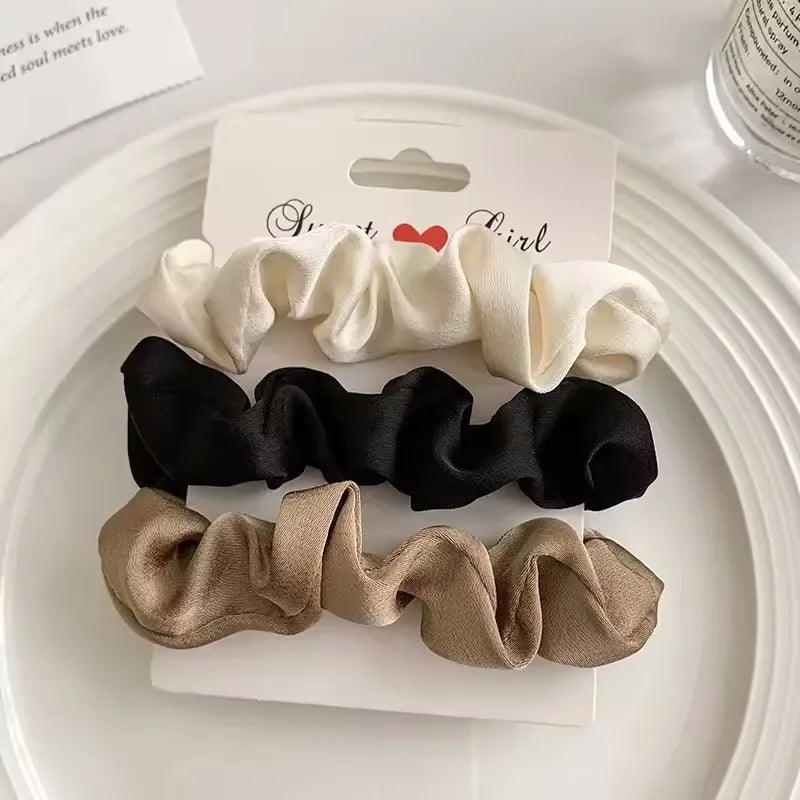 3/4/5 PCS Elastic Bands Elegant Solid Color Satin Pleated Scrunchies Woman Strong Ponytail Hair Ties Accessories Wholesale