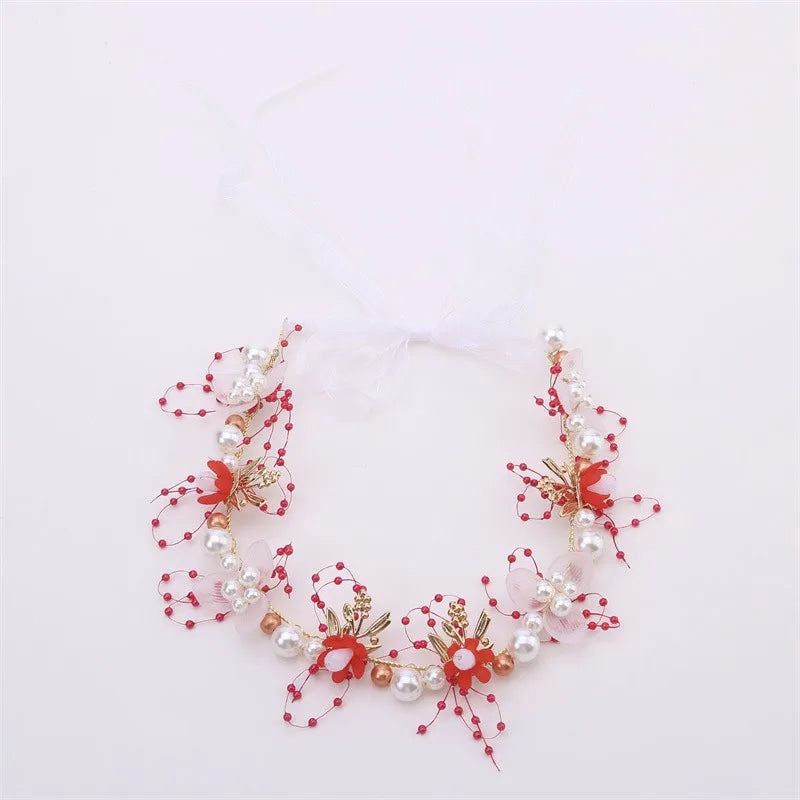 Spring Bohemian Girls Bridal Pearl Hair Headdress Flower Wreath Bride Garland Head Hoop Headbands Hair Jewelry Children Gifts