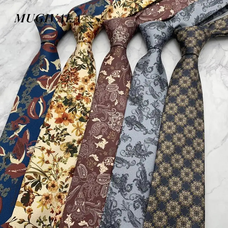 MUGIVALA 8cm New Fashion Men's Floral Tie Necktie Suit Men Business Wedding Party Formal Neck Ties Gifts Cravat Floral Blue