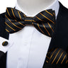 Classic Black Men Bow Ties 100% Silk Bowties Butterfly Pocket Square Cufflinks Set Suit Paisley Gold Pre-Tied Bow Tie DiBanGu