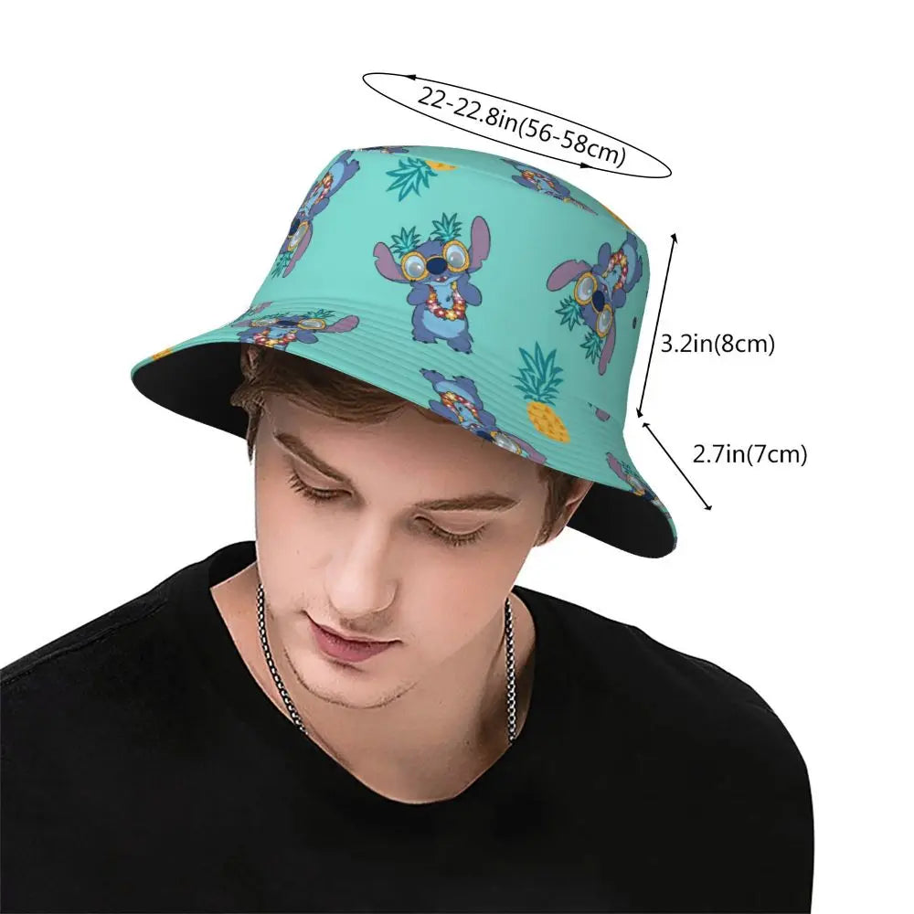 Unisex Kawaii Bucket Hats Funny Stitch Cartoon Accessories Bob Hat For Beach Headwear Lightweight