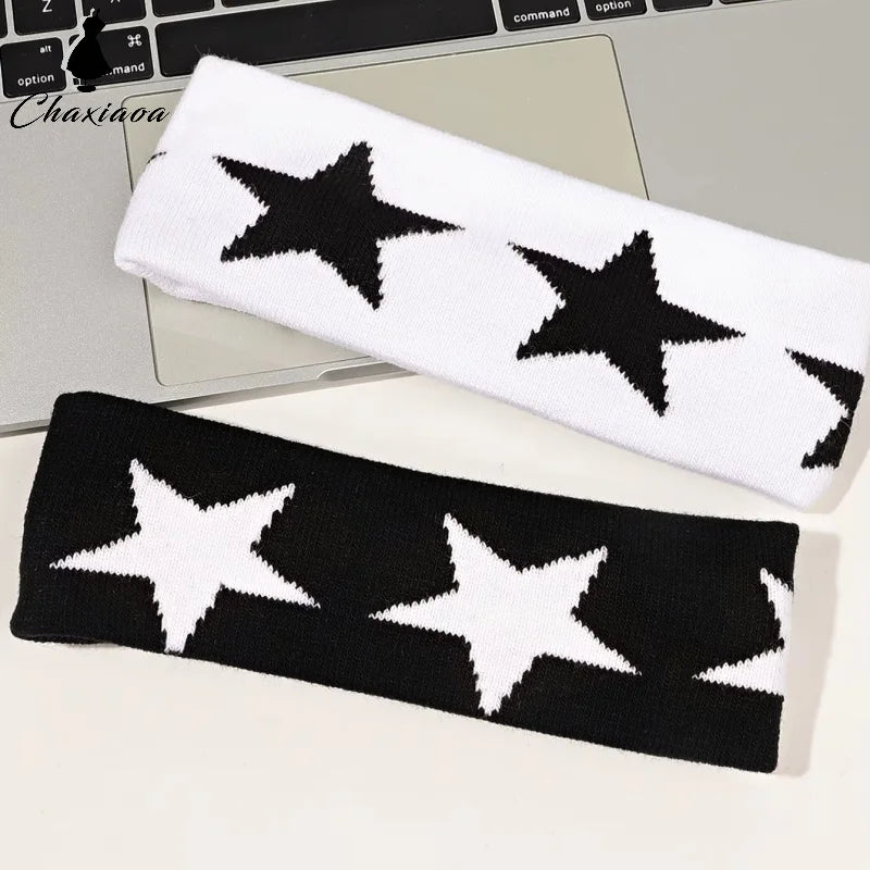 Star Embroidery Sports Headband for Running, Cycling, Yoga | Black Headbands for Women No Slip Soft Hair Accessories