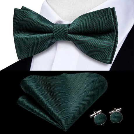 Hi-Tie Christmas Green Bow Ties for Men Silk Butterfly Tie Bow Tie Hanky Cufflinks Set Wedding Party Paisley Plaid Solid Bowtie