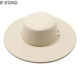 French Style 10CM Wide Brim Derby Top Hat Socialite Wind Hepburn Wind Wool Felt Fedoras Hat Elegant Wedding Dress Hat