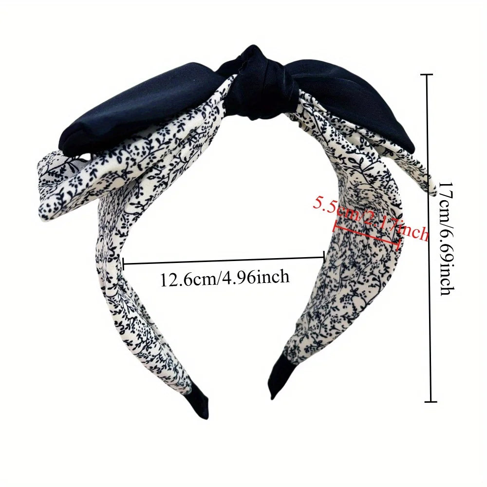 Elegant Floral Black White Hairbands for Women Girls Wide Edge Soft Hair Hoops Big Bowknot Cross Headband Hair Styling Tool Gift