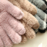 Knitted Gloves Winter Warm Thick Screen Fur Gloves Solid Mittens for Mobile Phone Tablet Pad Women's Cashmere Wool Glove