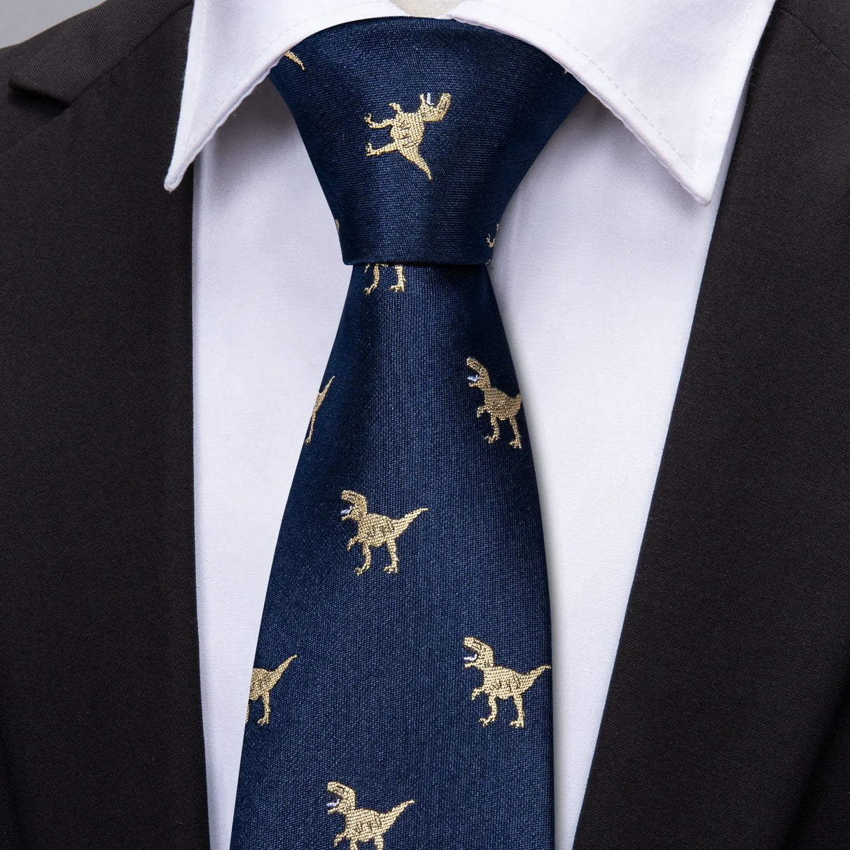 New Arrival Men's Ties Set Dinosaur Pattern Navy Gold Mens Wedding Necktie 8.5cm Necktie Business Silk Ties For Men Gift FA-5191