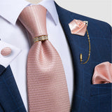 Luxury Red Solid Paisley Silk Ties for Men with Tie Ring Brooch Pin Wedding Party Men Accessories Handkerchief Cufflinks Gift