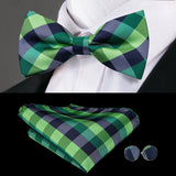 Hi-Tie Brand Silk Pre-tied Men's Bow Tie Hanky Cufflinks Set Bowtie for Male Jacquard Solid Paisley Floral Wedding Business Gift