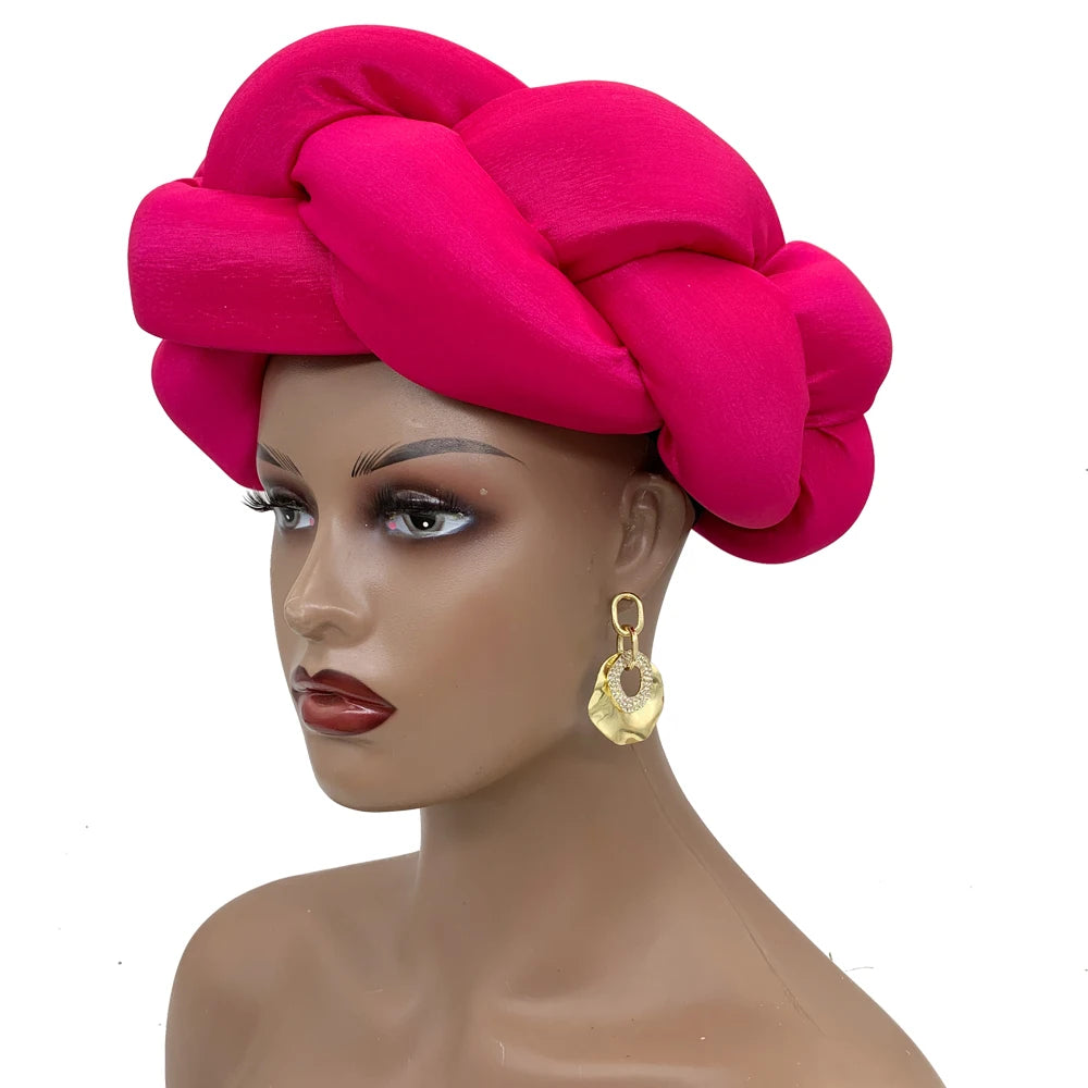 Exaggerated Big Braid Head Band African Raw Silk Turban Cap for Women Nigeria Wedding Party Headpiece Female Headband