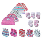 15Pieces New Born Gloves+Hats+Socks Sets Cartoon 100%Cotton Baby Boy Girl Headwear 0-12M Solid Color Infant Supplies Accessories