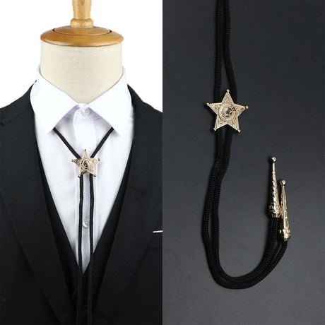 Vintage Bolo Tie Shirt Chain Cowboy Jazz Alloy Men Women Leather Rope Long Necklace Imitation Obsidian Sweater Chain Men Accesso