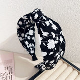 Elegant Floral Black White Hairbands for Women Girls Wide Edge Soft Hair Hoops Big Bowknot Cross Headband Hair Styling Tool Gift