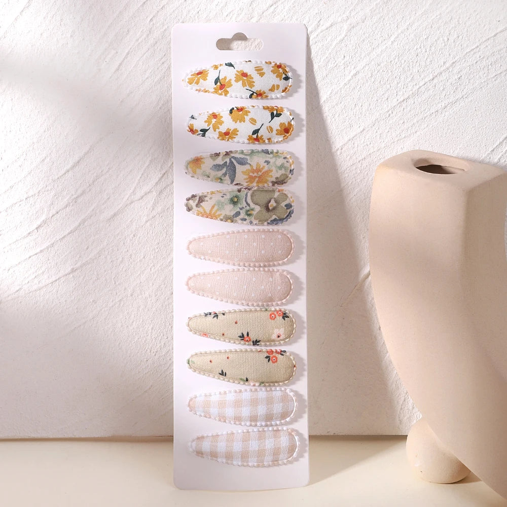 10Pcs/Lot Hair Clip Newborn Print Cotton Alloy Hair Bow Snap Set Fabric Plaid Hairpins Girls Kids Headwear Baby Hair Accessories