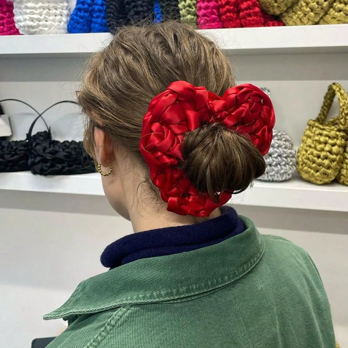 HANGZHI Red Handmade Crafted Satin Heart Hair Bands Simple Personalized Hair Accessories for Women Unique Exaggerated Headbands