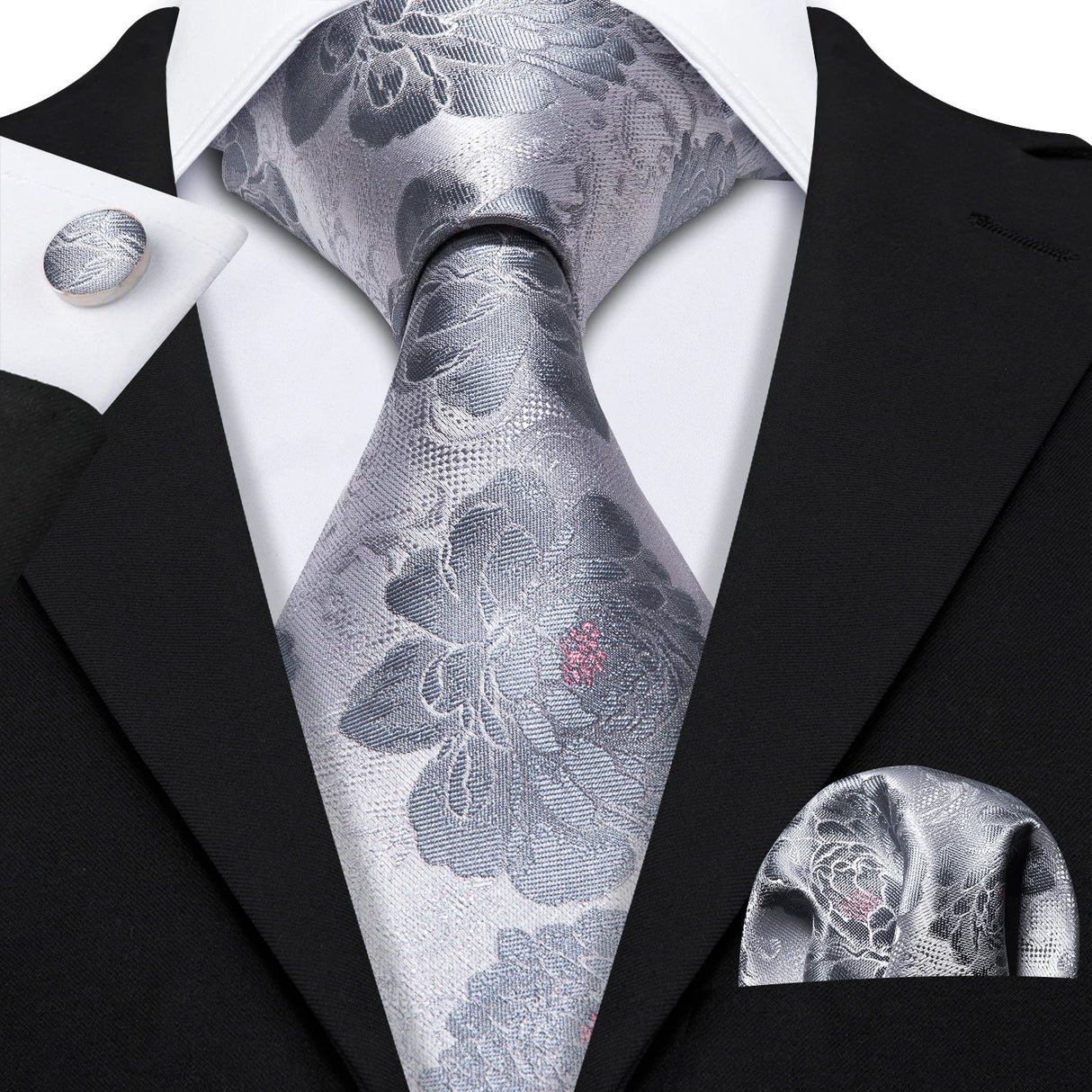 Elegant Multi Floral Silk Mens Tie Hanky Cufflinks Set Jacquard Flower Necktie For Male Wedding Business Party Event Barry.Wang